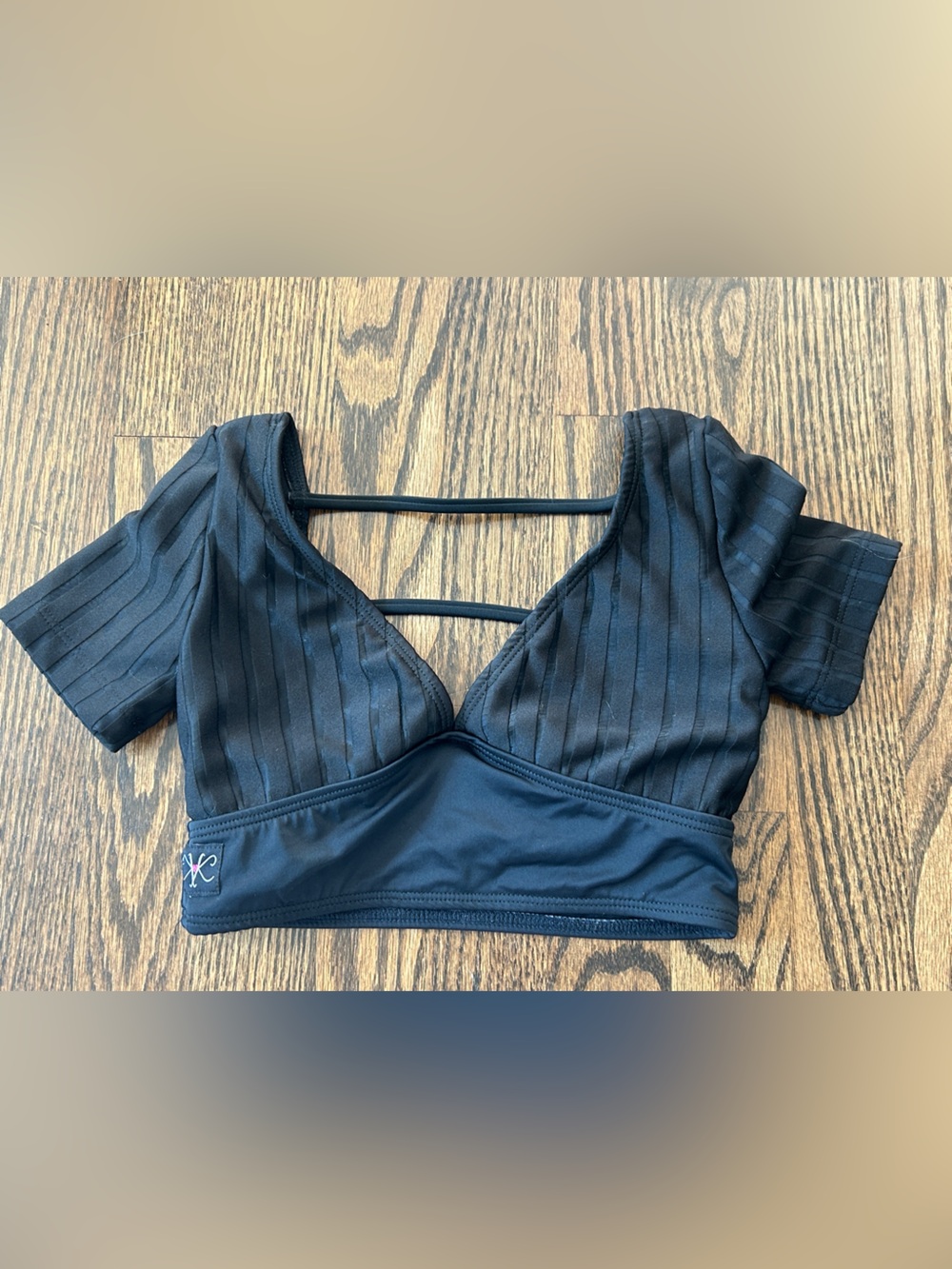 Kids Black Open Back Cropped dance top sports bra